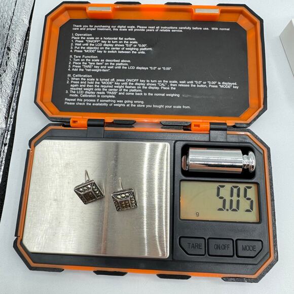 Marcasite Rhinestone 925 Silver Art Deco Revival Rectangle Earrings Tested - Picture 11 of 15